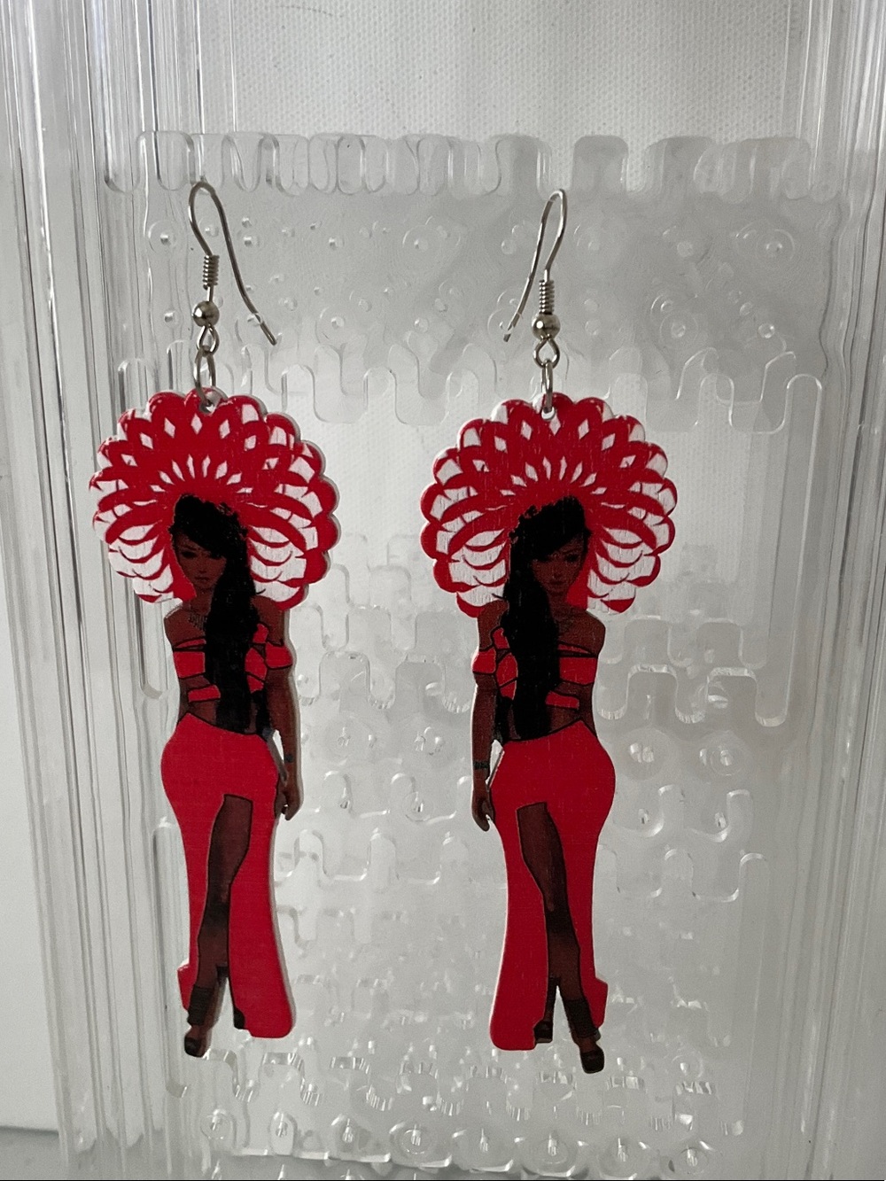 Handcrafting Lynaks Red Woman Figure Drop Earrings
